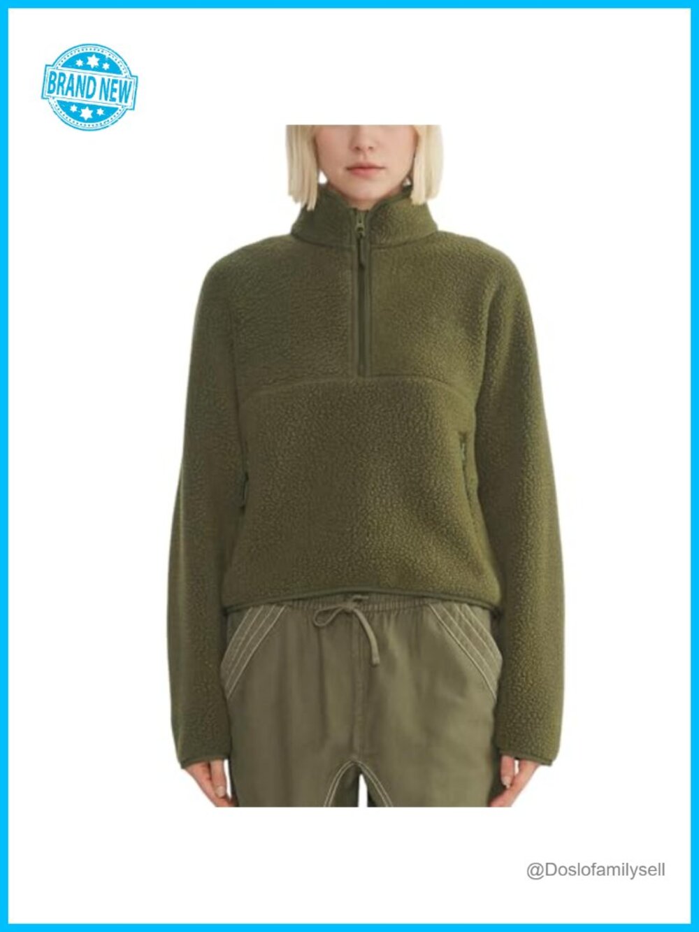 Womens Sherpa Fleece Pullover Sweatshirt Cropped Half Zip Jacket with Pockets